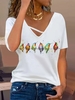 Damen Lässig Sommer Vogel Täglich Weit Jersey H-Linie Regelmäßig PEC T-Shirts