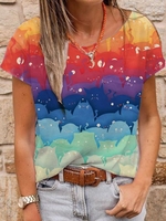 Damen Lässig Tier Sommer Normal Leicht Hohe Elastizität Weit Baumwollmischung Regelmäßig T-Shirts