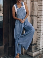 Damen Lässig Unifarben Alle Jahreszeiten Mikroelastizität Weit Standard Denim Lang Waschvorgang Denim Lätzchen Hose