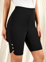 Damen Lässig Unifarben Alle Jahreszeiten Polyester Geknöpft Täglich Gummiband Schmal Passen Hose H-Linie Leggings