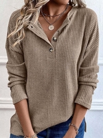 Damen Lässig Unifarben Frühling/Herbst Geknöpft Täglich Weit Jersey H-Linie Regelmäßig Blusen1