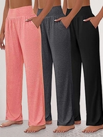 Damen Lässig Unifarben Frühling/Herbst Gestrickt Weit Elastische Taille Standard Gerade Hosen H-Linie Hose