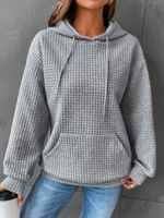 Damen Lässig Unifarben Frühling/Herbst Mikroelastizität Weit Strickerei Langarm Regelmäßig Regelmäßig Kapuzenpullover