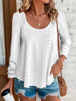 Damen Lässig Unifarben Frühling/Herbst Normal Mikroelastizität Täglich Weit Langarm EG Shirts