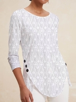 Damen Lässig Unifarben Frühling/Herbst Normal Pendeln Weit Langarm Schnalle Regelmäßig Shirts