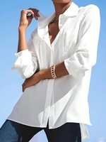 Damen Lässig Unifarben Frühling/Herbst Polyester Hemdkragen Sport Lässig Weit Regelmäßig Bluse