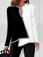 Damen Lässig Unifarben Frühling/Herbst Polyester Pendeln Heiße Liste Langarm Gekerbt Regelmäßig Shirts