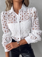 Damen Lässig Unifarben Frühling/Herbst Weit Langarm Regelmäßig H-Linie Regelmäßig Hemdkragen Bluse