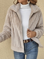 Damen Lässig Unifarben Herbst Normal Täglich Weit Regelmäßig H-Linie Regelmäßig Teddy Jacke