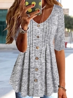 Damen Lässig Unifarben Sommer Keine Elastizität Heiße Liste Halbarm Regelmäßig A-Linien Regelmäßig Shirts