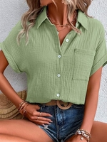 Damen Lässig Unifarben Sommer Keine Elastizität Standard Kurzarm Regelmäßig CC Mini Bluse