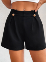 Damen Lässig Unifarben Sommer Polyester Geknöpft Normal Mikroelastizität Gerade Hosen H-Linie Shorts