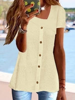 Damen Lässig Unifarben Sommer Polyester Mikroelastizität Täglich Standard Asymmetrisch Kurzarm Shirts