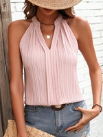 Damen Lässig Unifarben Sommer Polyester Stehkragen Weit Ärmellos H-Linie Regelmäßig Tanktop Blusen & Shirts