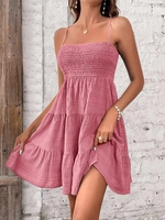 Damen Lässig Unifarben Sommer Spaghettiträger Täglich Mini Gallus A-Linien Nein Kleider