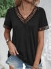 Damen Lässig Unifarben Sommer V-Ausschnitt Jersey Heiße Liste Kurzarm Regelmäßig Spitze Shirts