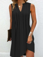 Damen Lässig Unifarben Sommer V-Ausschnitt Urlaub Weit Jersey Kurz Ärmellos Kleider