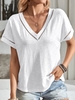 Damen Lässig Unifarben Sommer V-Ausschnitt Weit Jersey Kurzarm Regelmäßig Regelmäßig T-Shirts