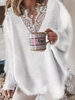 Damen Lässig Unifarben Winter Gestrickt V-Ausschnitt Schwer Spitze Weit H-Linie Pullover