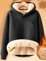 Damen Lässig Unifarben Winter Kapuze Mikroelastizität Weit Langarm H-Linie Vlies Kapuzenpullover