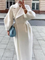 Damen Lässig Unifarben Winter Keine Elastizität Langarm Reverskragen Wolle H-Linie NL Mantel