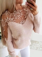 Damen Lässig Unifarben Winter Mikroelastizität Täglich Spitze Langarm Rundhals Regelmäßig Pullover