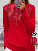 Damen Lässig Unifarben Winter Mikroelastizität Weit Wärme Langarm Rundhals Wolle/Stricken Pullover