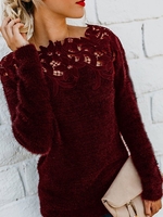 Damen Lässig Unifarben Winter Täglich Spitze Langarm Rundhals Garn/Wollgarn Regelmäßig Pullover