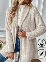 Damen Lässig Unifarben Winter Weit Mittlere Taille Langarm Schalkragen Mittellang Tasche Patchwork Mantel