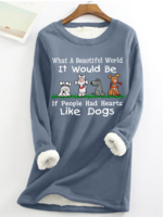 Damen Lässig Winter Hund Mikroelastizität Täglich Regelmäßige Passform Rundhals H-Linie Vlies Sweatshirts