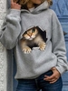 Damen Lässig Winter Katze Polyester Kapuze Schwer Standard Regelmäßig H-Linie Kapuzenpullover