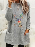 Damen Lässig Winter Weihnachten Mikroelastizität Täglich Langarm Fluff/Granular-Vlies-Stoff Regelmäßig Vlies Sweatshirts