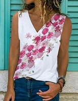 Damen Pastoral Alle Jahreszeiten Polyester V-Ausschnitt Leicht Mikroelastizität Ärmellos Passen Top & Untershirt