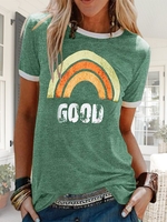 Damen Print Good T-Shirt Lässiges Weites Kurzarm Einfach Baumwollgemisch T-Shirt-Modetalente