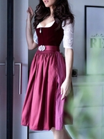 Damen Retro Unifarben Sommer Gürtel Party Regelmäßige Passform Spitze Midi Schatzausschnitt Kleider