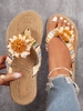 Damen Sommer Sonnenblume Urlaub Abziehbilder Flach Stoff Zehentrenner PU Slip On Zehentrenner