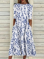 Damen Sommer Urlaub Geblümt Muster Midi Pullover Weit A-Linien VAC Nein Kleider