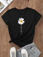 Damen Sommer Urlaub Geblümt Muster Mikroelastizität Täglich Jersey Rundhals Regelmäßig H-Linie T-Shirts