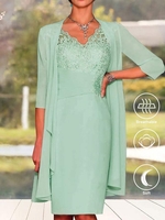 Damen Unifarben Frühling/Herbst Elegant Polyester Hohe Elastizität Regelmäßige Passform 3/4 Ärmel H-Linie Regelmäßig Zweiteiliges Sets