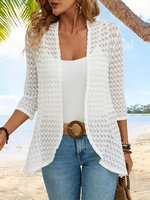 Damen Unifarben Frühling/Herbst Urlaub Polyester Jacquard Urlaub Dreiviertelärmel H-Linie Regelmäßig Kimonos