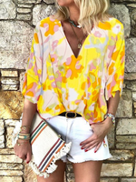 Damen Urlaub Geblümt Sommer Leicht Chemische Fasermischung Halbarm Weit Regelmäßig Elegant Shirts