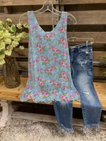 Damen Urlaub Sommer Print Leicht Täglich Ärmellos Rundhals Baumwollmischung Regelmäßig Top & Untershirt