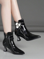 Geblümt Herbst Elegant Abziehbilder Pendeln Lackleder PU Gummi Rutschfest Fashion Stiefelette für Damen