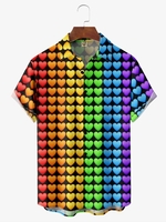 Geometrisch Sommer Urlaub Weit Kurzarm Regelmäßig H-Linie Hemdkragen Tasche Patchwork Aloha-Hemden für Herren