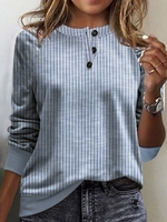 Gestreift Lässig Herbst Gestrickt Mikroelastizität Täglich Weit Regelmäßig H-Linie Sweatshirts für Damen