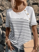 Gestreift Lässig Sommer Mikroelastizität Weit Kurzarm Rundhals Regelmäßig Regelmäßig T-Shirts für Damen