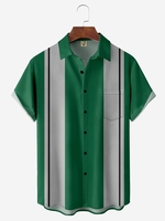 Gestreift Lässig Sommer Polyester Weit Knöpfe Regelmäßig H-Linie Hemdkragen Bowling-Shirts für Herren