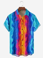Lässig Abstrakt Sommer Mikroelastizität Weit Kurzarm H-Linie Hemdkragen Tasche Patchwork Aloha-Hemden für Herren