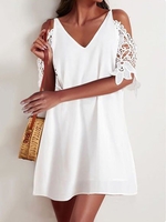 Lässig Baumwollmischung V-Ausschnitt Kurze Kleider