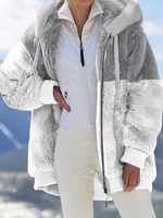 Lässig Farbblock Winter Reißverschluss Kapuze Normal Keine Elastizität Täglich Mit Kapuze Teddy Jacken für Damen